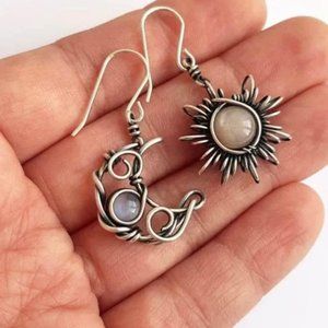 Sun and Moon Boho ASsymmetrical Moonstone Earrings
